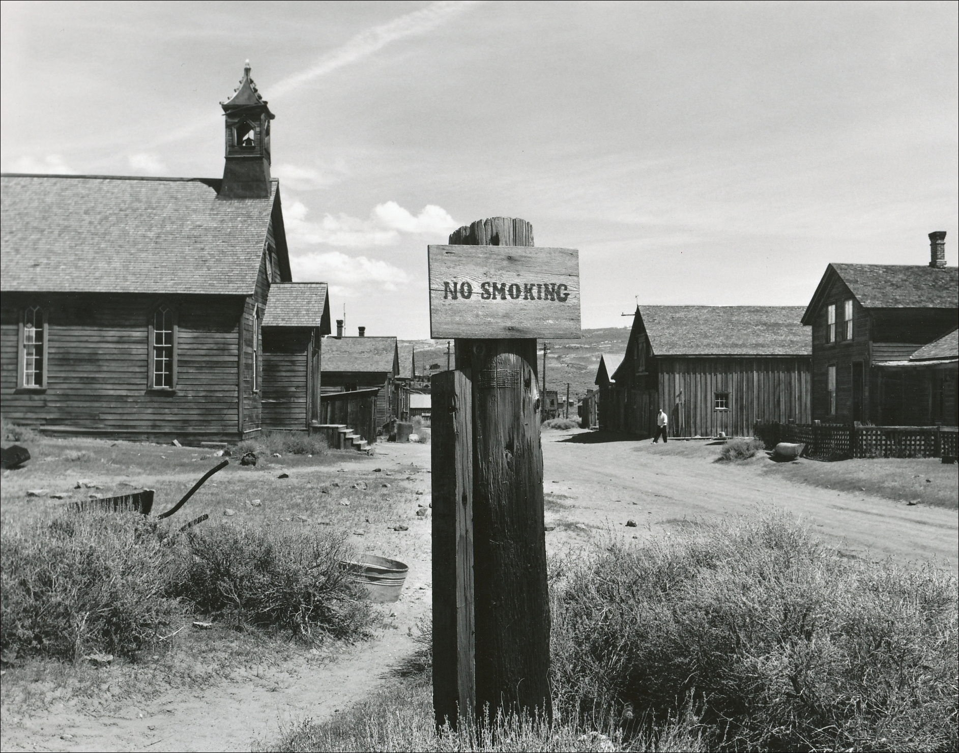 No Smoking sign in front of an old ghost town